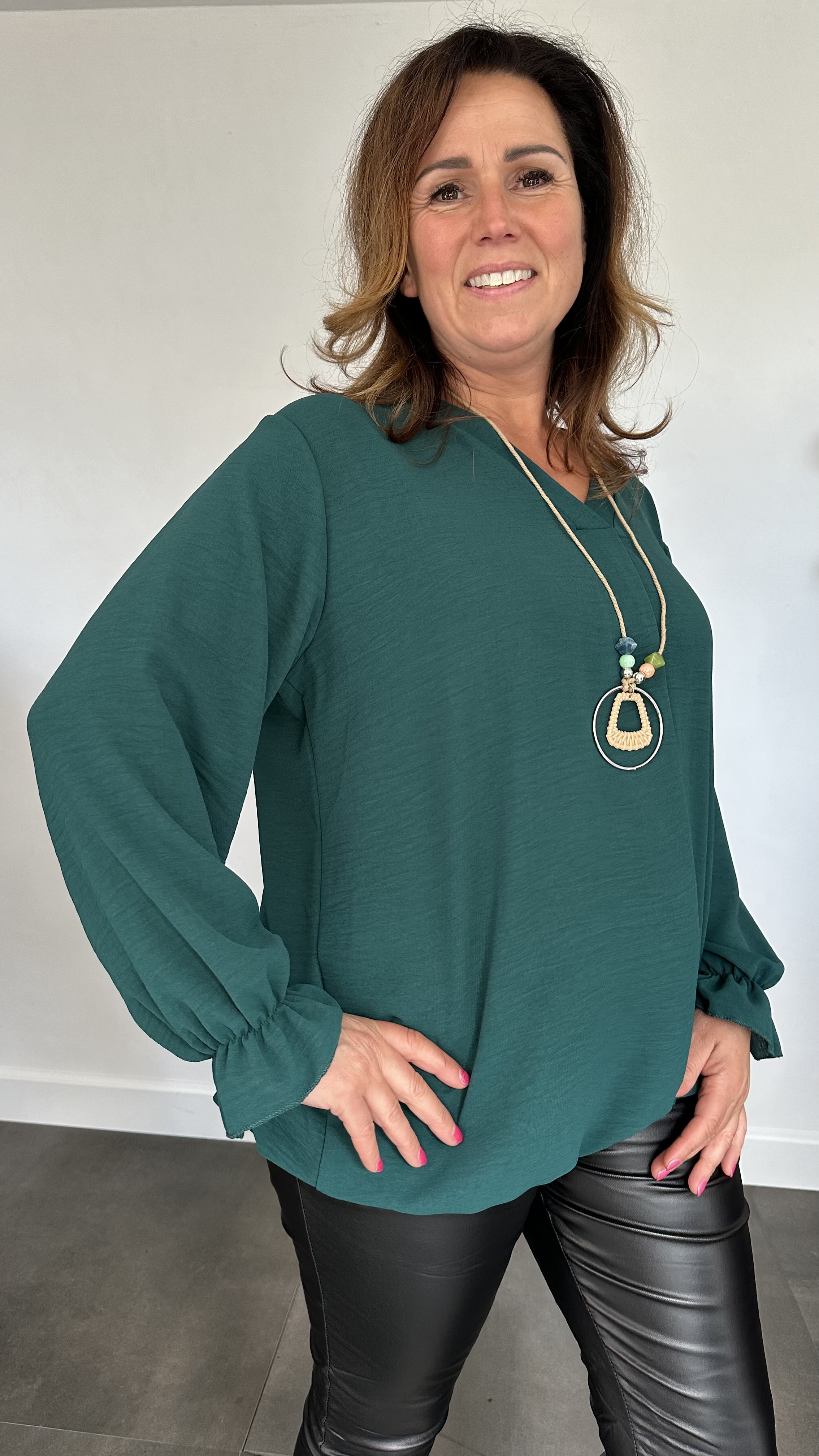 Top Maya lange mouw +SIZE flessen groen