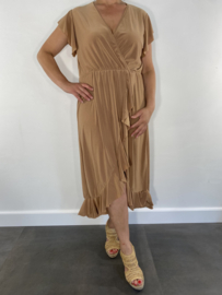 Stretch overslag jurk camel SALE