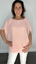 Blouse met boord korte mouw +SIZE roze