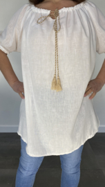 Lange blouse/ tuniek met pofmouw romy ecru
