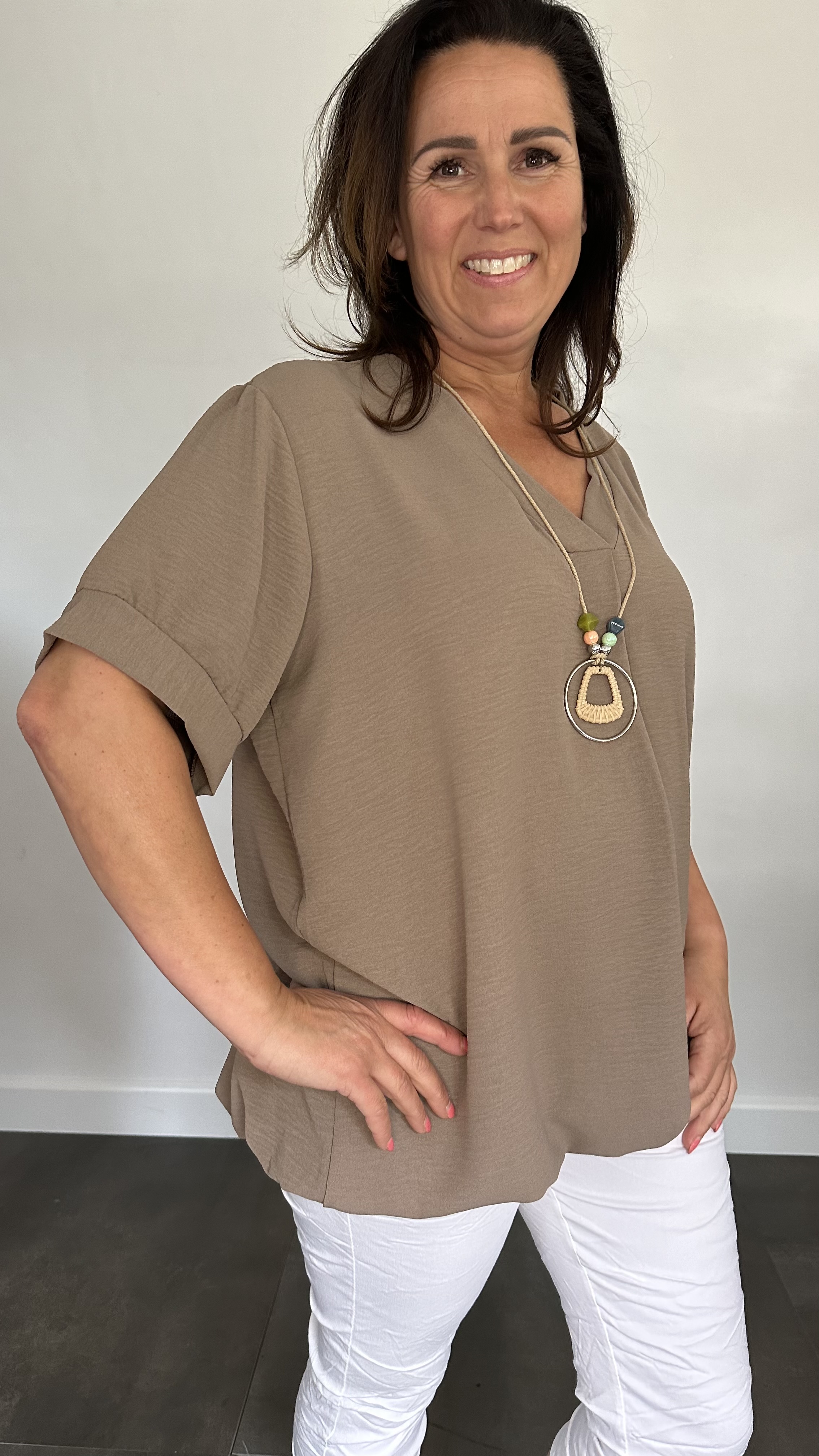 Top Maya korte mouw +SIZE taupe
