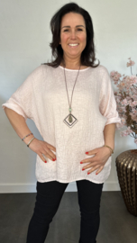Wafel shirt met glans +ketting Roze