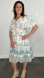 Korte jurk Karin met elastiek zeegroen