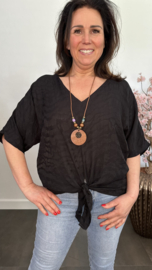 Blouse Silke met knoop+ ketting Zwart