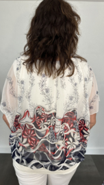 Blouse met boord fantasy wit/marine/rood