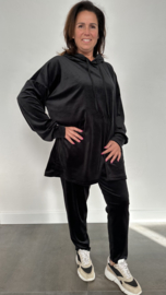 2-Delig velvet comfy pak met capuchon zwart +SIZE SALE