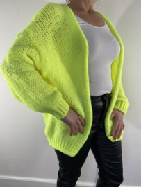 Kort grof gebreid vest neon geel