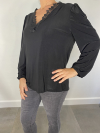 Shirt met kant Diana lange mouw zwart