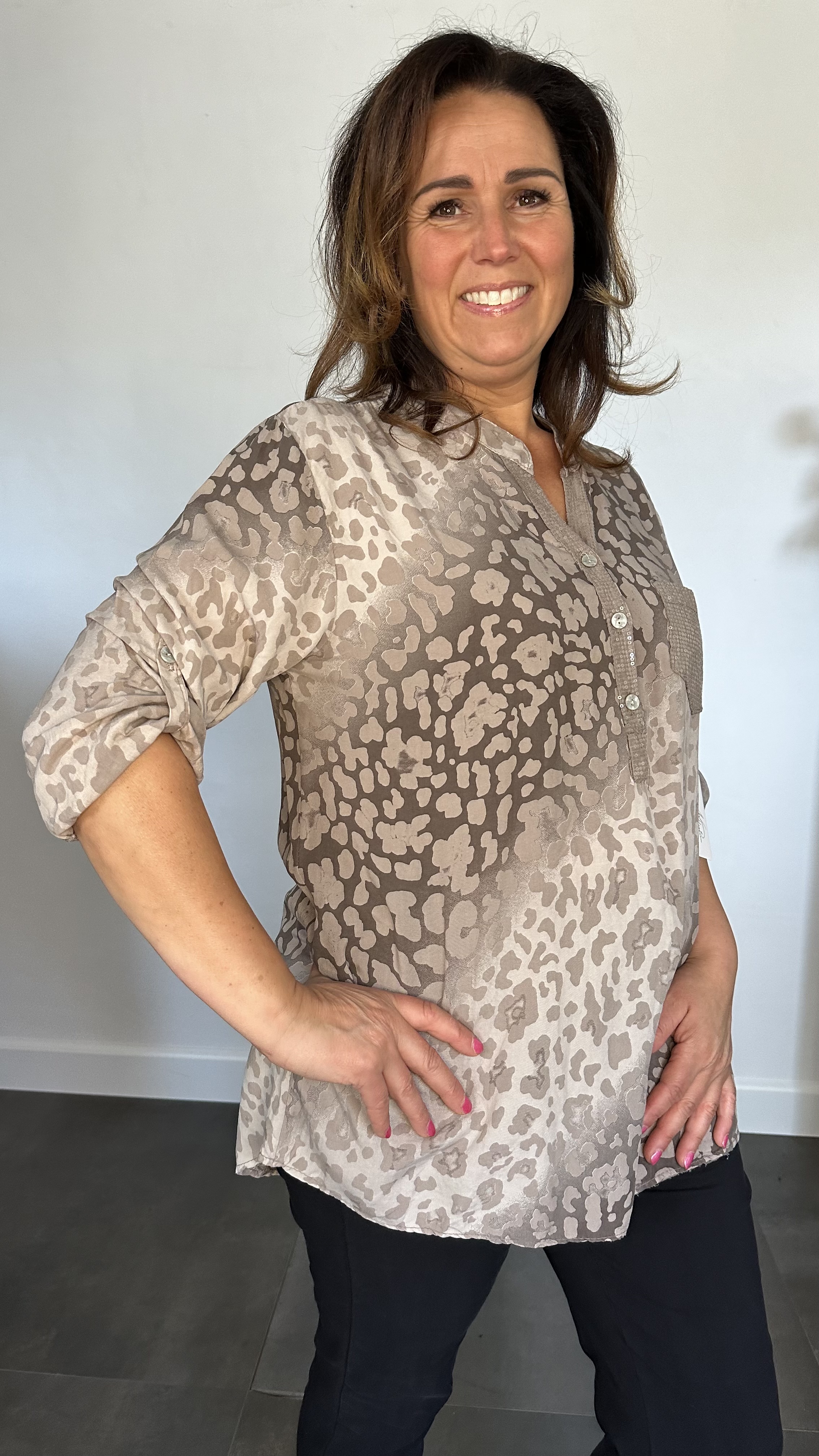Blouse panter bling taupe