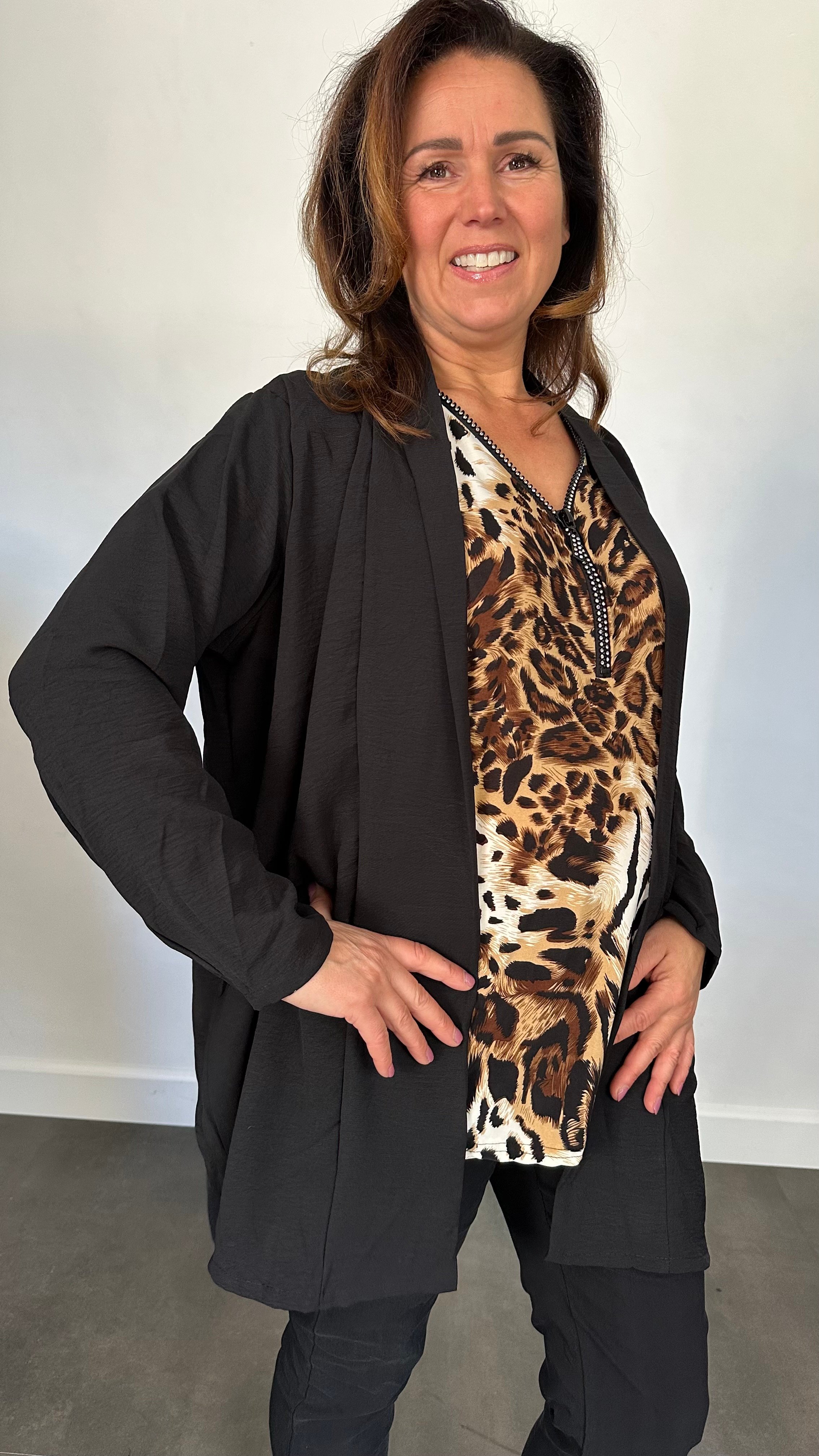 Crepe vest met sjaalkraag Zwart