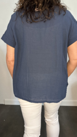 Linnenlook shirt met gehaakt kant Marine