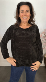 Baby rib sweater 2D reliëf print Zwart