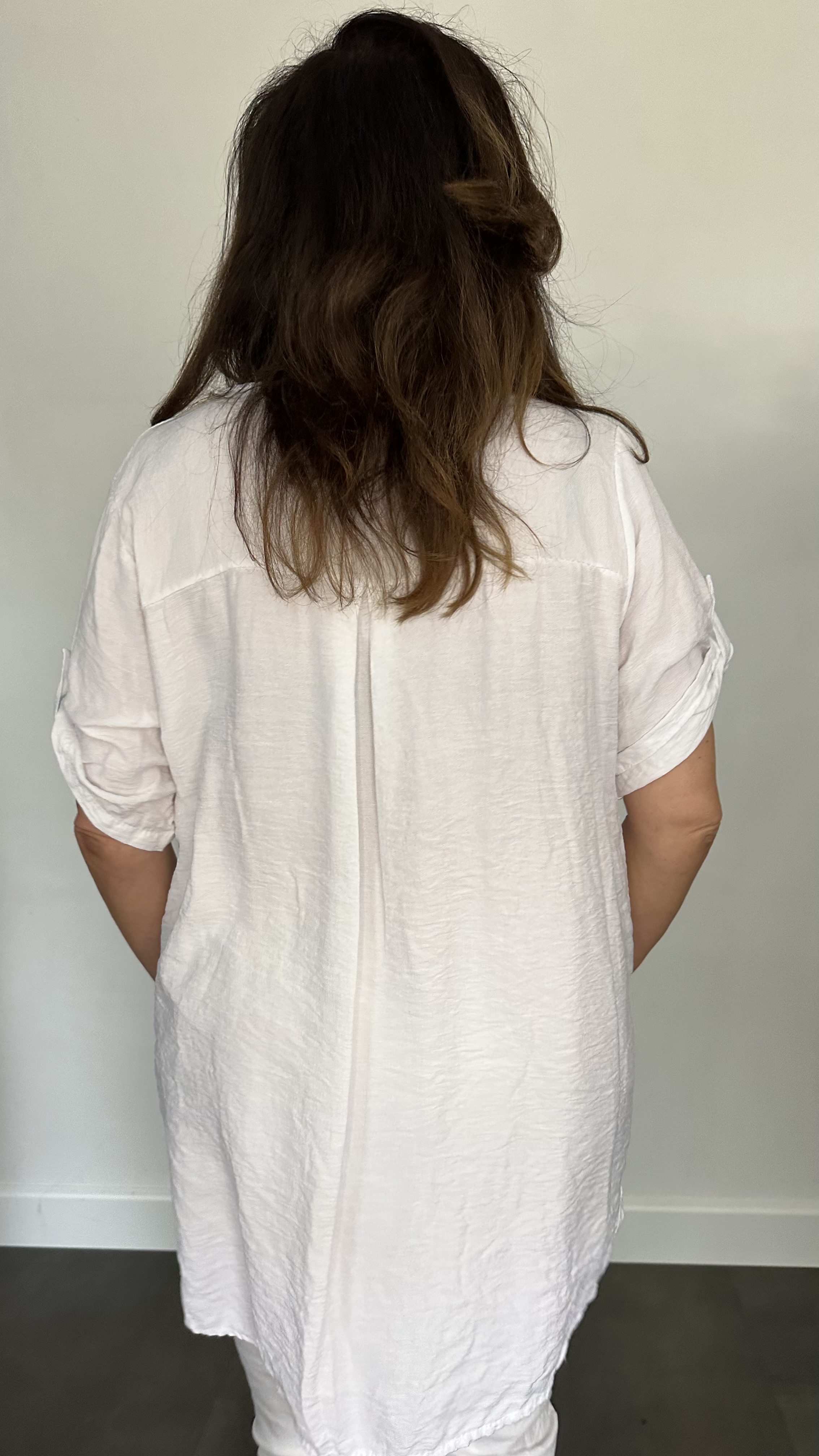 Linnenlook blouse met knoop Amanda wit
