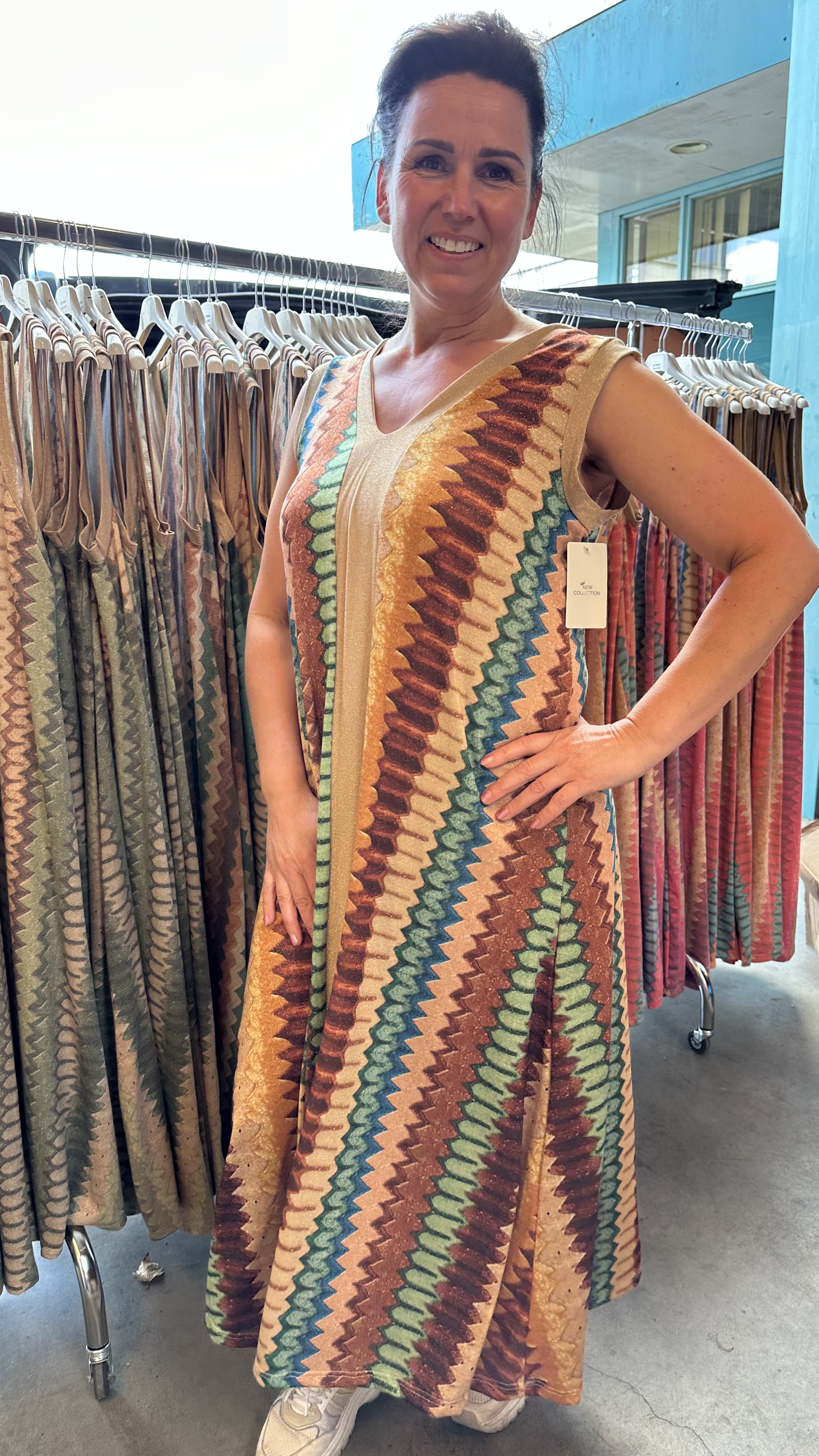 Jurk Vianna cognac/groen/ turquoise