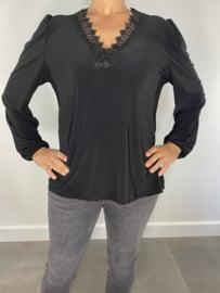 Shirt met kant Diana lange mouw zwart