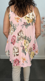 Plisse top gebloemd met spaghettibandjes Roze