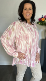 Soft shirt met v-hals en pofmouw Aztec Roze