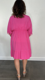 Korte jurk Roxy met elastiek fuchsia