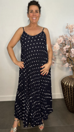 Plisse jurk Polka Dot met spaghettibandjes Marine