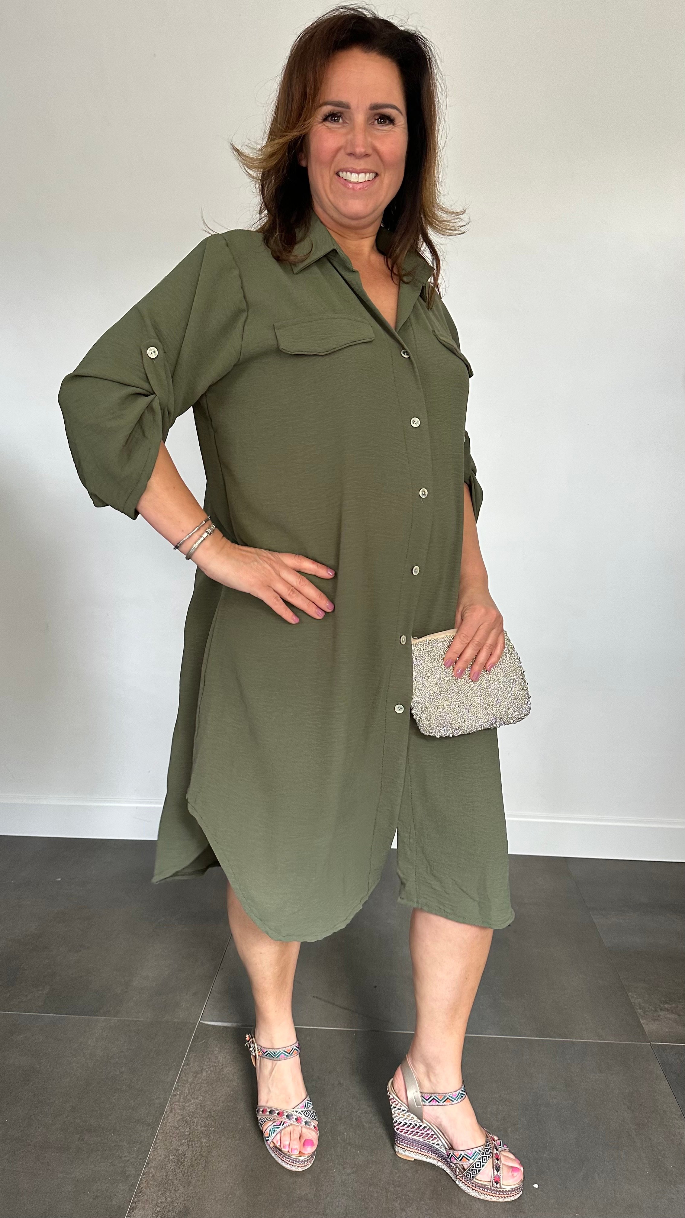 Blouse/ jurk crepe army