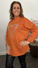 Sweater met capuchon/ glitter hart Pompoen