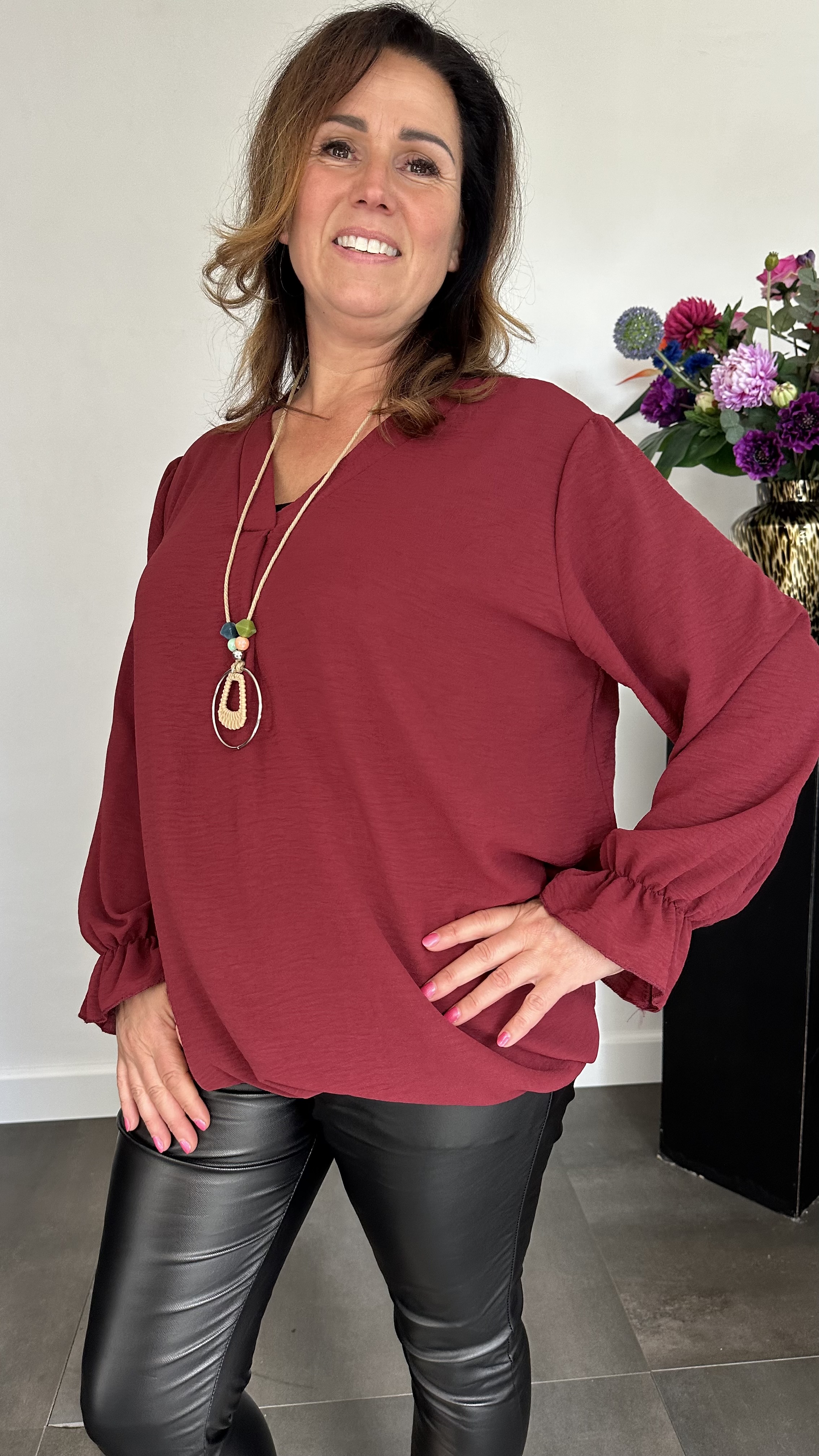 Top Maya lange mouw +SIZE bordeaux