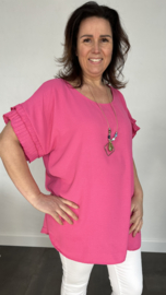 Shirt Kelly crepe met plissé strook fuchsia