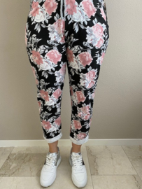 Joggingbroek zwart /roze roos