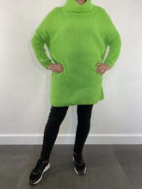 Lange grof gebreide trui met wijde col neon groen SALE