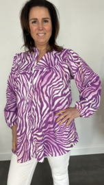 Blouse Lizzy met pofmouw tijger paars