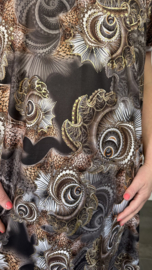 Stretch jurk Gold paisley bruin