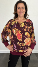 Blouse met boord bloemen bordeaux