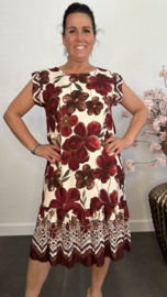 Jurk Linde met strook gebloemd Bordeaux