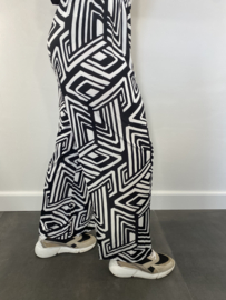 Broek met wijde pijpen labyrinth zwart/wit