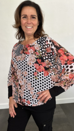 Blouse met boord bloesem & stippen peach