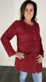 Fluffy vest met knoopsluiting bordeaux
