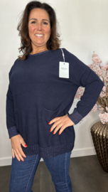 Fijn gebreide trui Sparkle met zakjes Marine