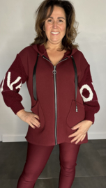 Vest met gebreide mouwen en capuchon "love" bordeaux