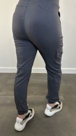 Cargo stretch broek met elastiek  donker Grijs SALE