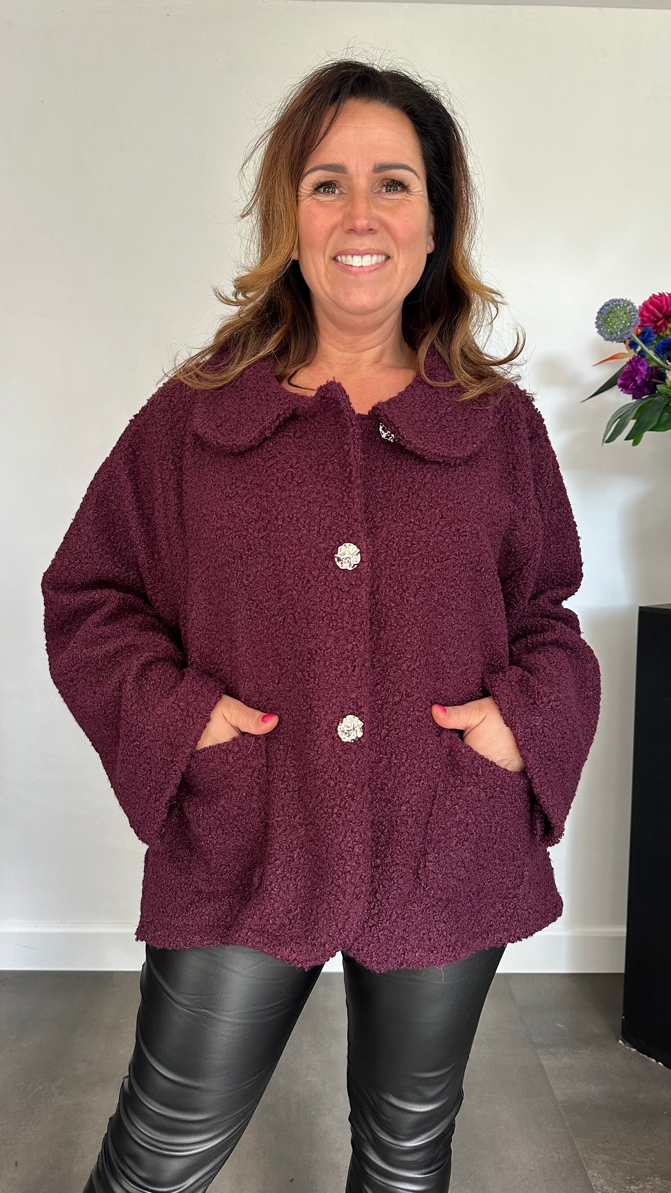 Boucle jasje wijnrood