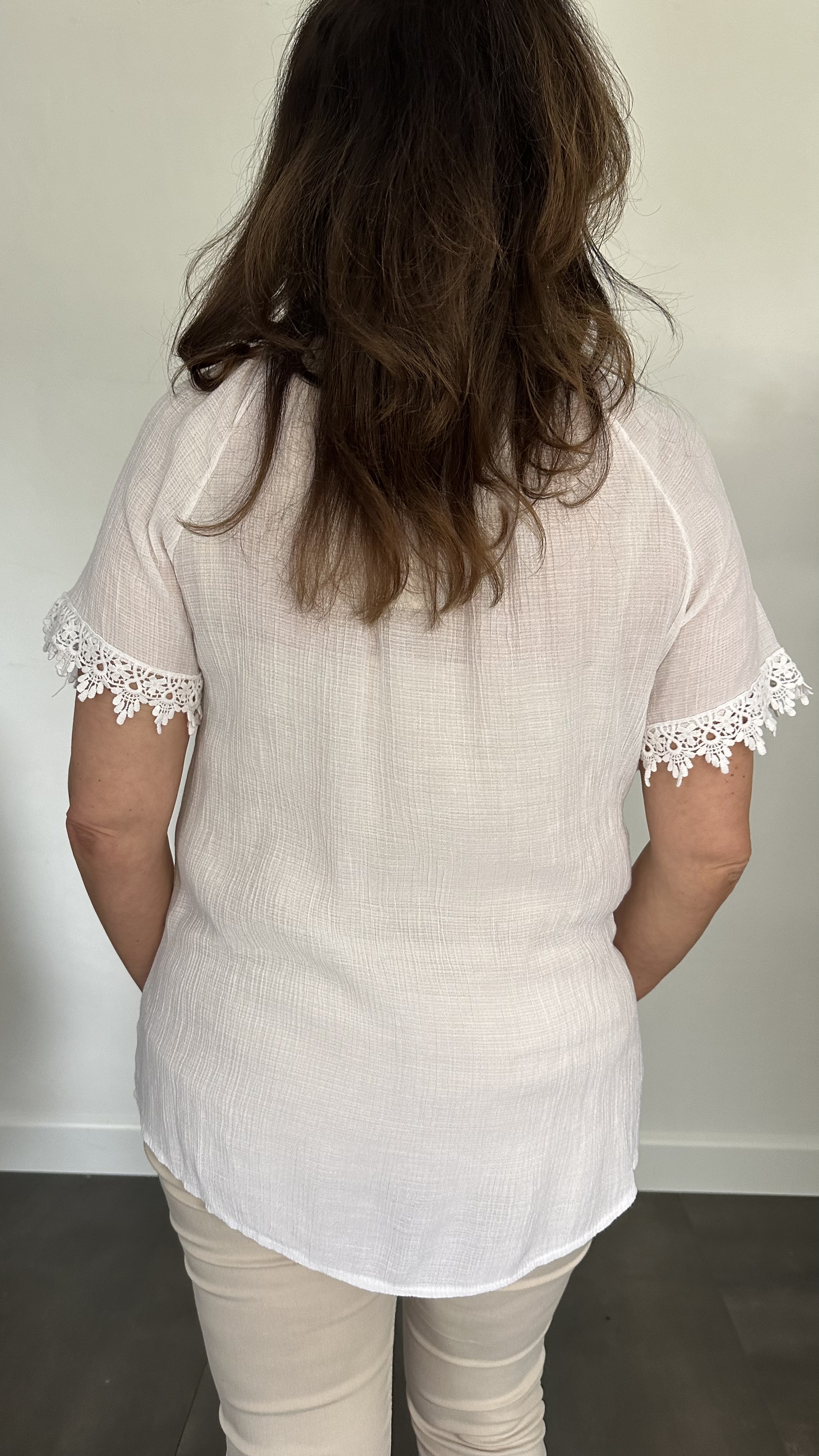 Crinkle shirt met kant wit