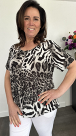 Ballon shirt met elastiek panter/tijger grijs (+size)
