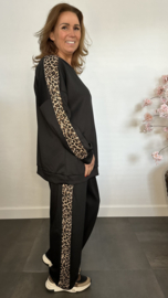 2-Delig comfy pak met panter bies Zwart