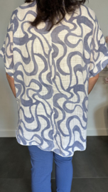 Linnenlook shirt Waves wit/ jeans blauw