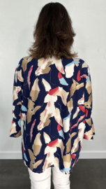 Shirt met flared mouw soft marble marine/zand
