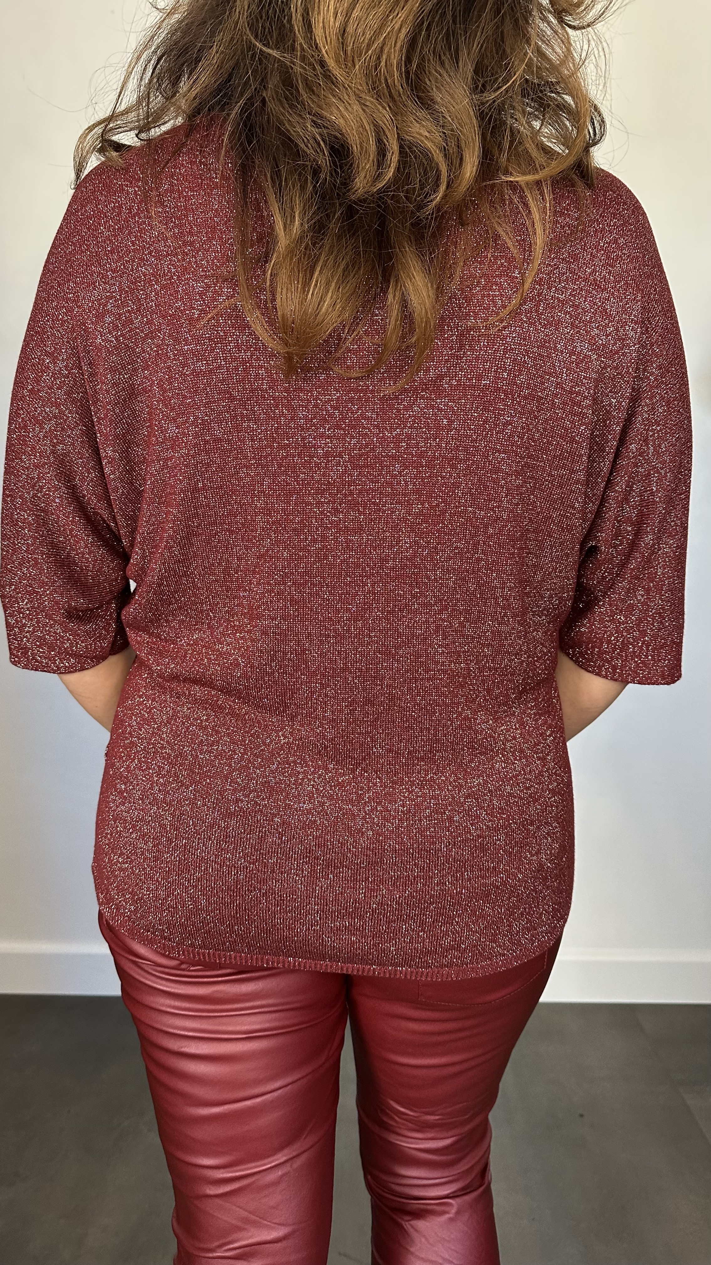 Trui silver sparkle bordeaux +Size