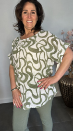 Linnenlook shirt Waves wit/ army