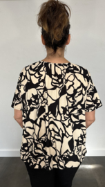 Ballon shirt met elastiek flowers ecru zwart