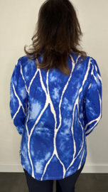 Velvet shirt met v-hals en pofmouw marble kobalt
