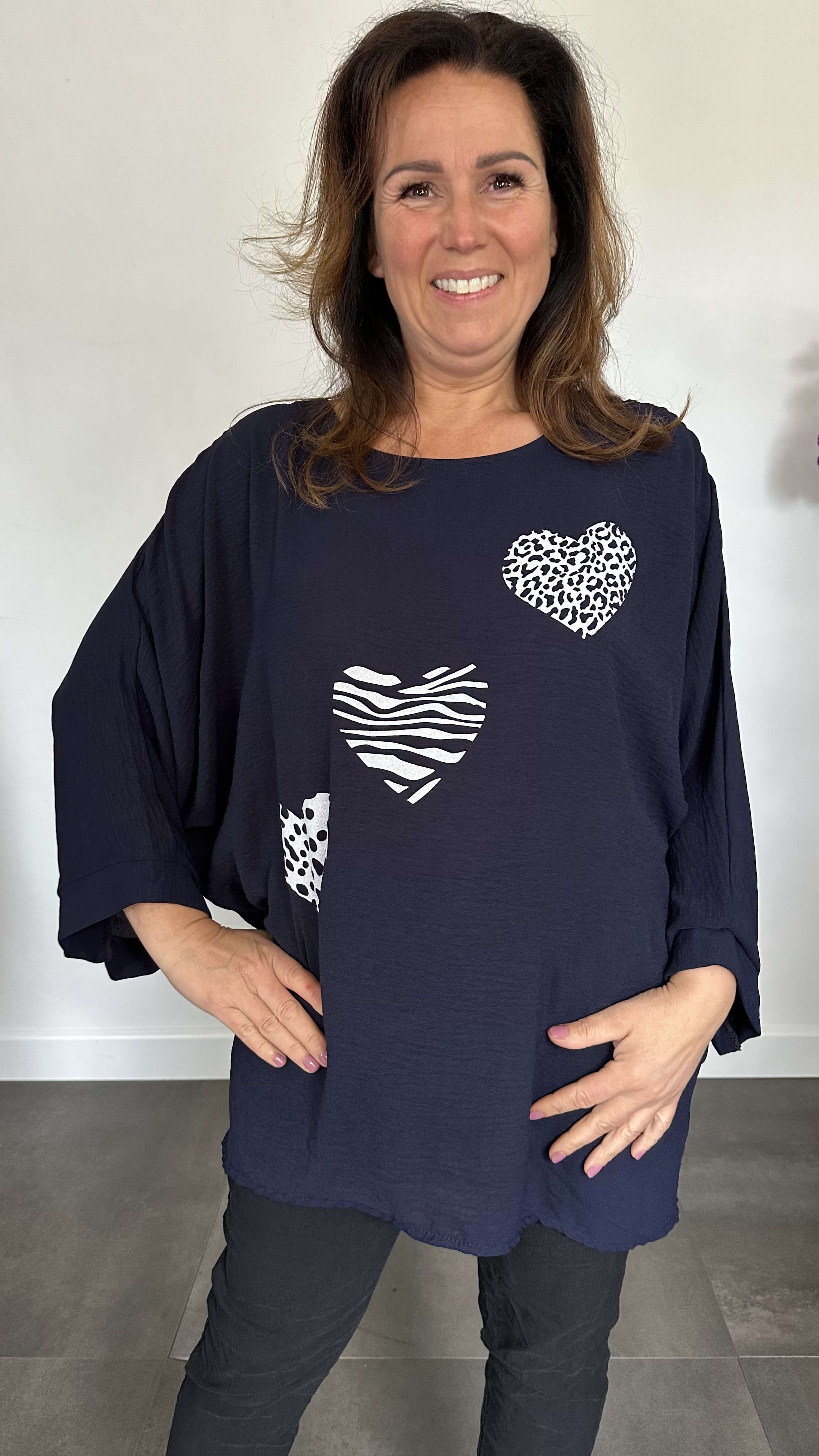 Crepe shirt hearts +SIZE marine